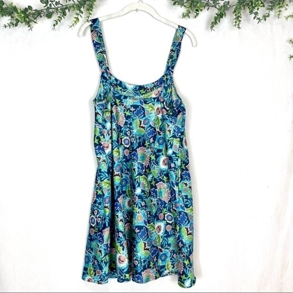 Cabernet Y2K Vintage Silky Satin Slip Dress Turquoise Retro Floral Print Chemise - Picture 3 of 12